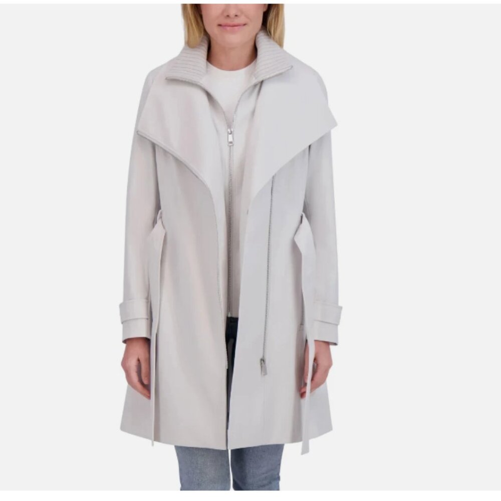 Halston Womens Trench Coat, Removable Belt Water-Resistant - Gray - Picture 4 of 6